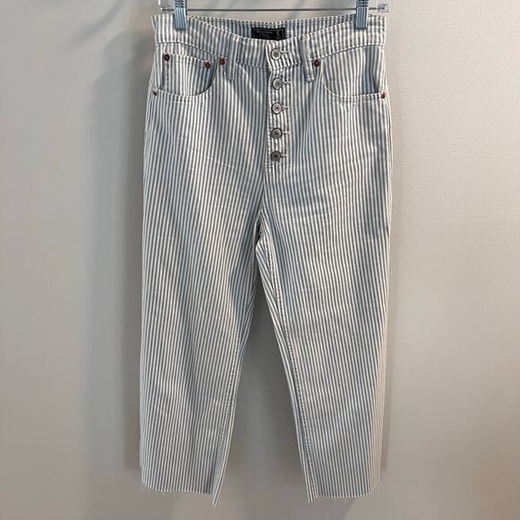 Abercrombie & Fitch Blue Striped Button Fly Pants Size 27/4R - Picture 1 of 7